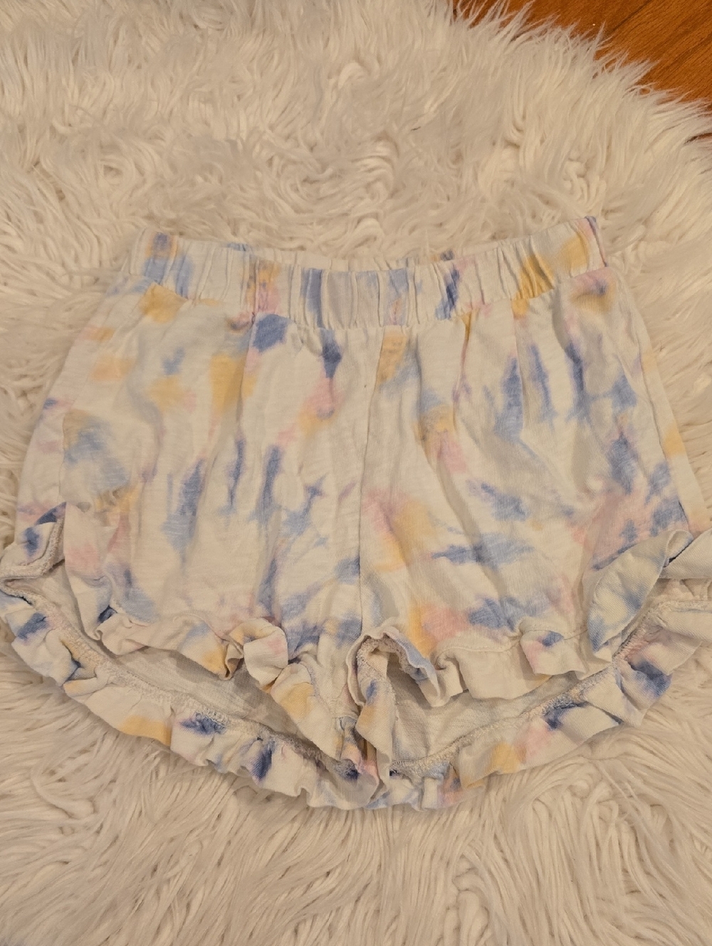 J. Crew Girls Tie-Dye Pastel Ruffle Shorts - White, Blue, Pink, Yellow